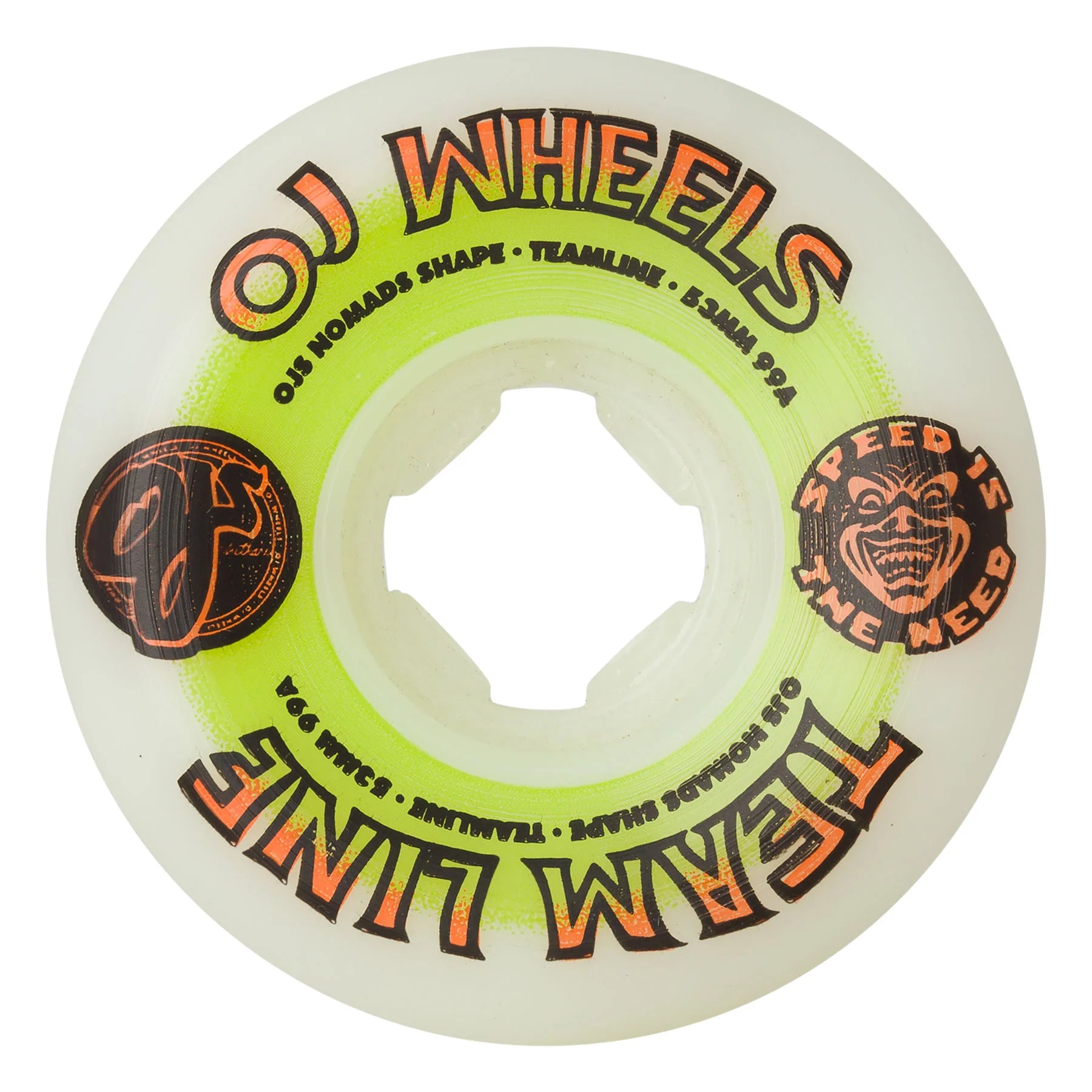 Llantas "53mm Team Line Original White Green/Orange Nomads 99a OJ Skateboard Wheels