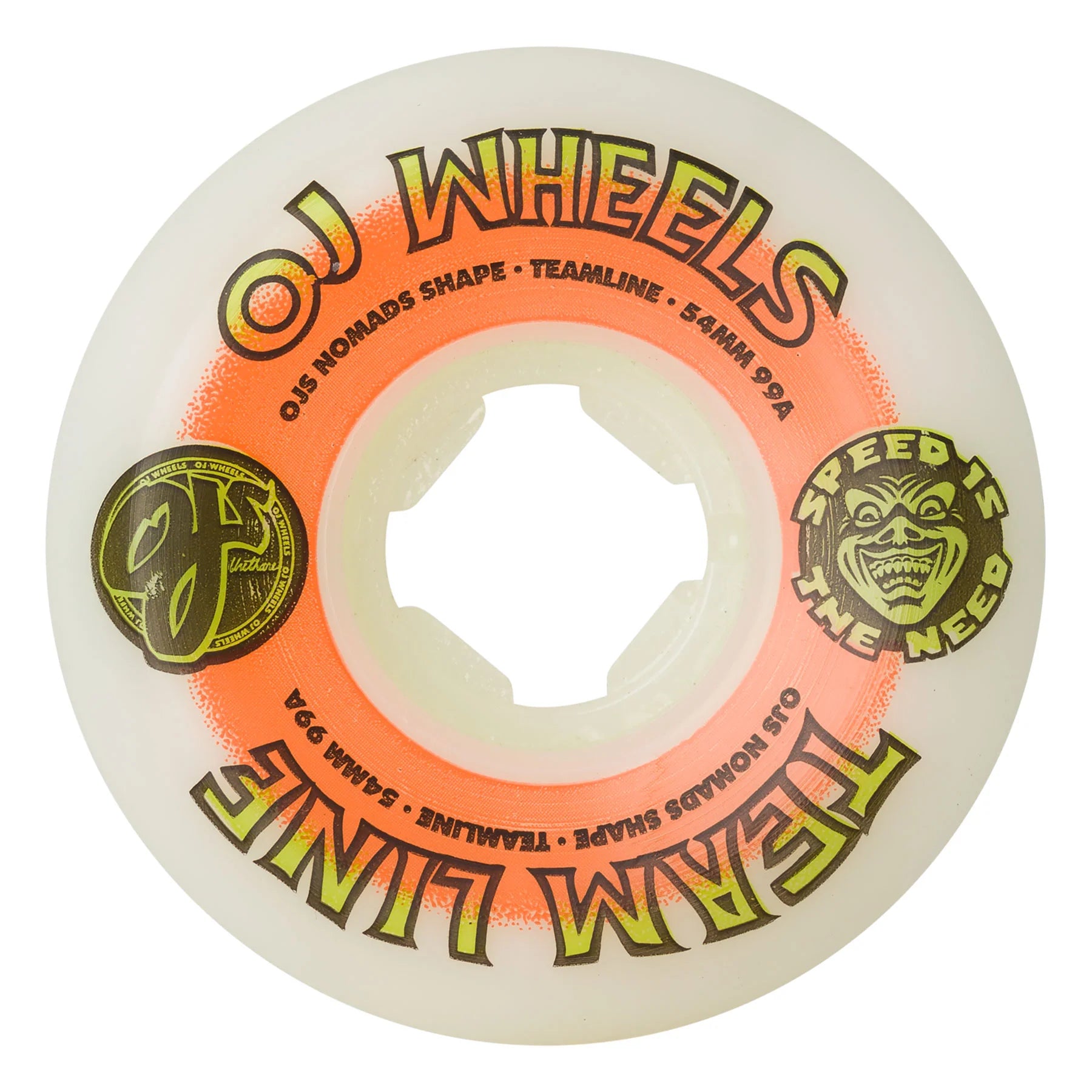 Llantas "54mm Team Line Original White Orange/Green Nomads 99a OJ Skateboard Wheels"