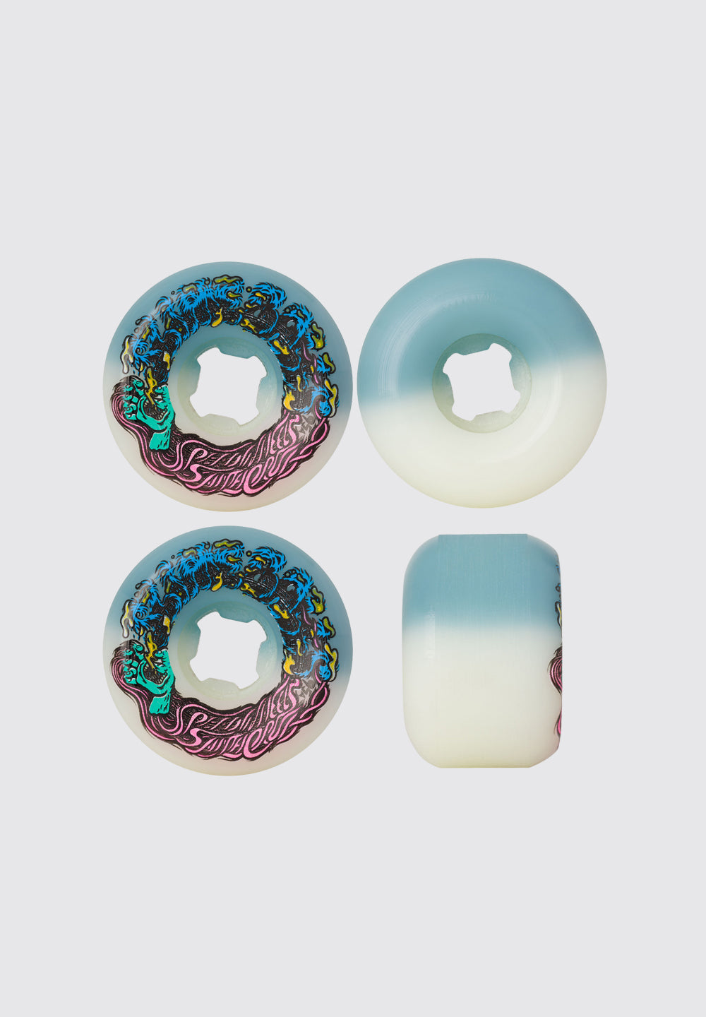 Llantas "54mm Hairballs 50-50 White Teal 95a Slime Balls Wheels"