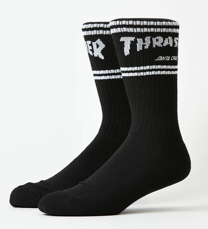 CALCETAS "THRASHER SC STRIP CREW SOCKS BLACK 9-11 PAIR MENS SANTA CRUZ"
