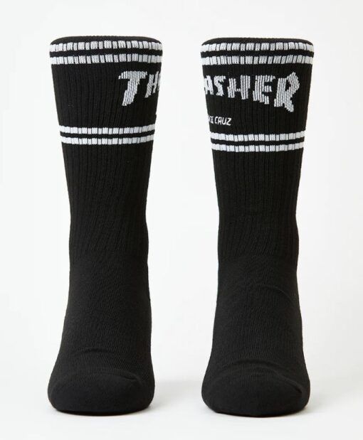 CALCETAS "THRASHER SC STRIP CREW SOCKS BLACK 9-11 PAIR MENS SANTA CRUZ"