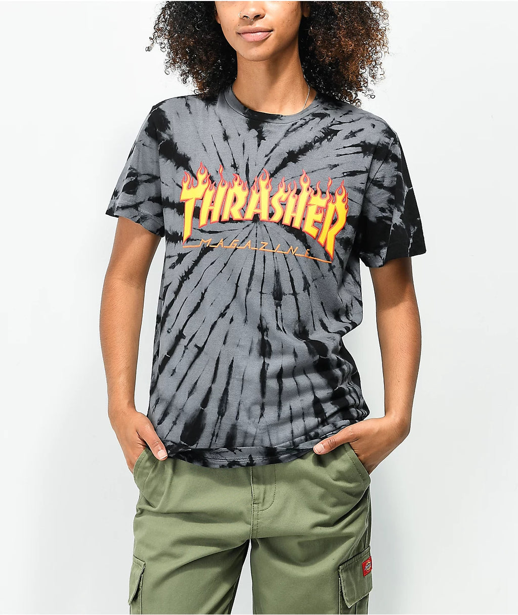 Playera "Flame Logo Tie Dye Black/Grey Girls T-Shirt"