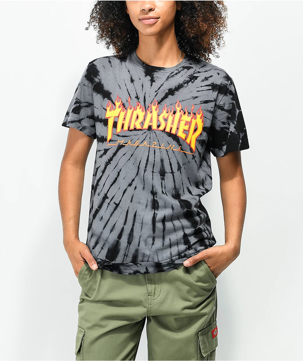 Playera "Flame Logo Tie Dye Black/Grey Girls T-Shirt"