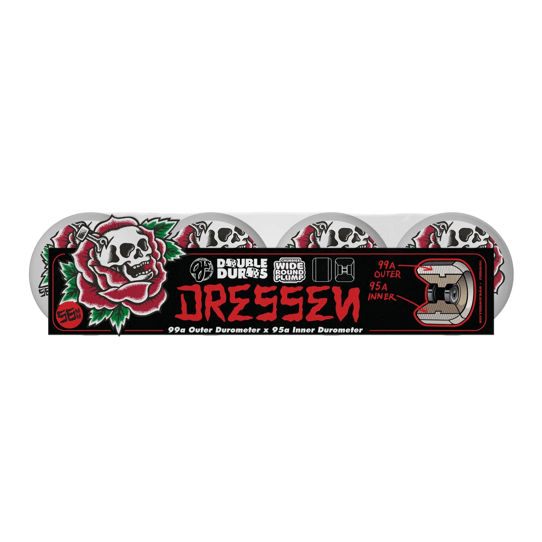 llantas 56mm Double Duro Eric Dressen Rose Skull Chubbies 99a/95a OJ